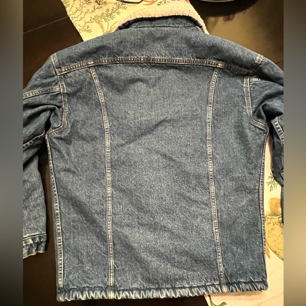 Levi’s MENS MEDIUM blue denim jacket wool/sherpa lining Made 🇺🇸 warm jean button - Picture 10 of 13